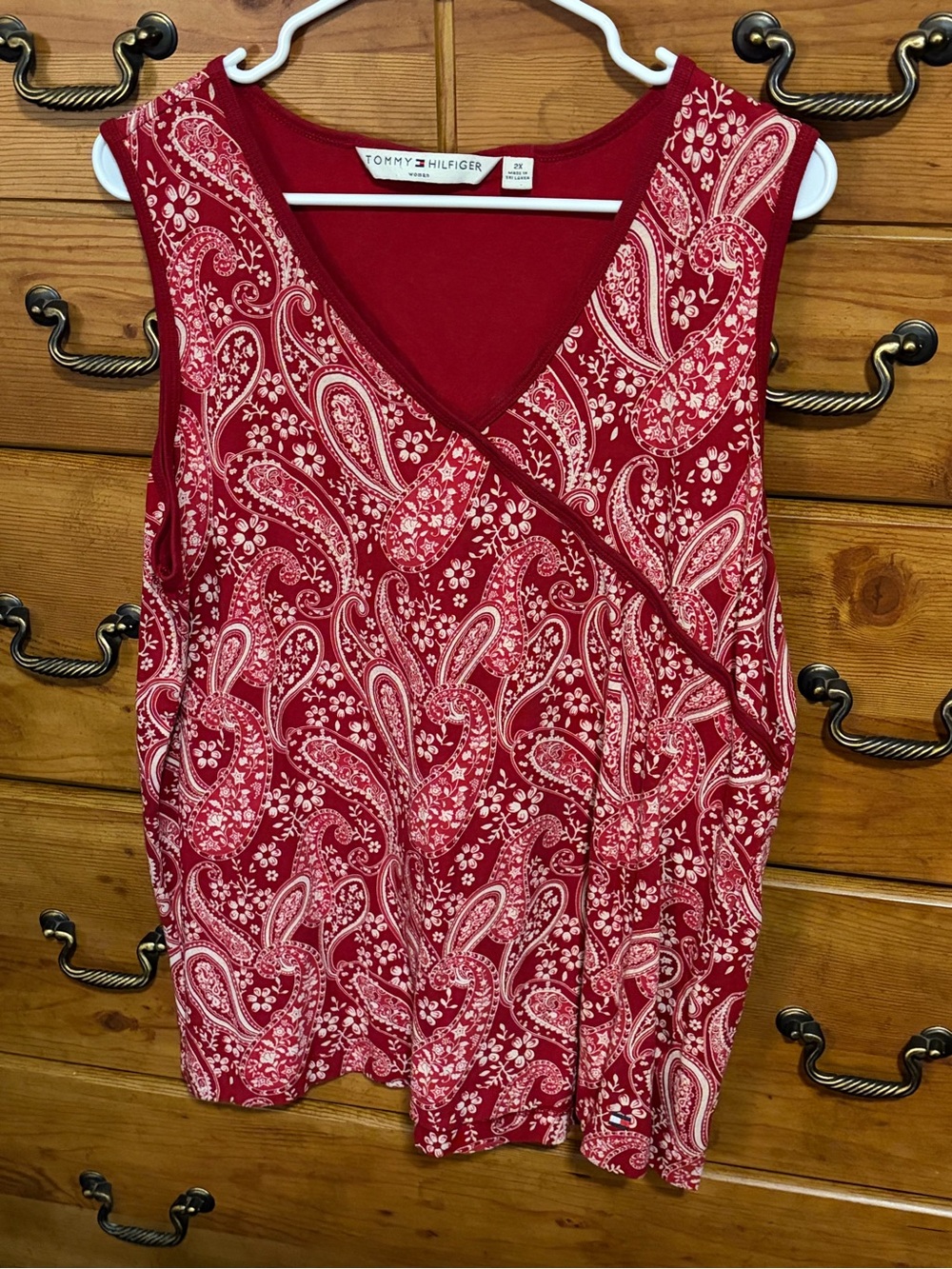 Tommy Hilfiger Red Paisley Wrap-Style Tank